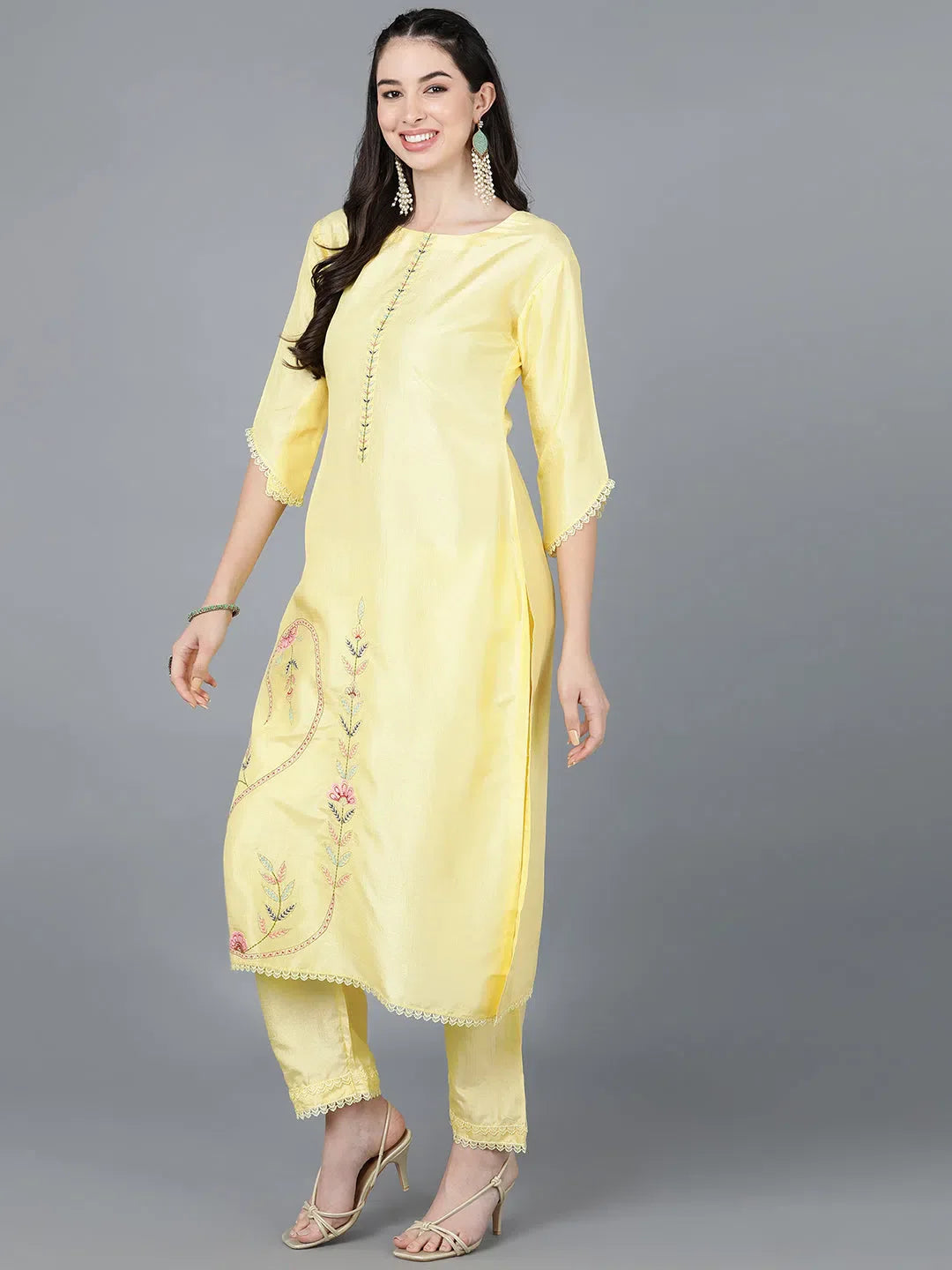 Yellow Embroidered Kurta Set with Dupatta | Designer Kurta Sets