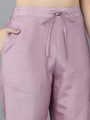 Women Lavender Embroidered Kurta Trousers With Dupatta 3