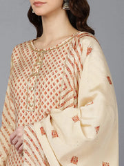 Women Cream Poly Silk Kurta Trousers With Dupatta 1