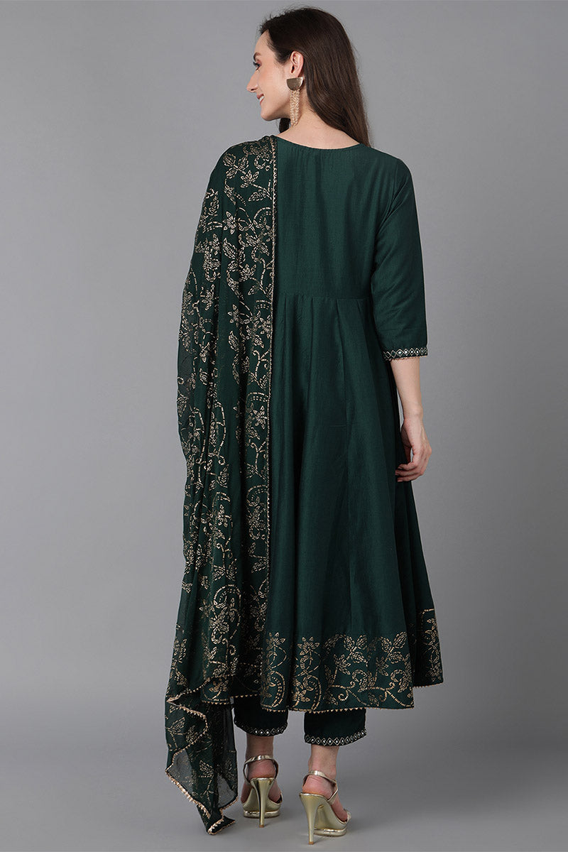  Women Green Poly Silk Ethnic Motifs Solid Kurta PKSKD1571