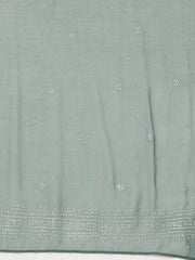 Women Teal Poly Silk Ethnic Motifs Solid Kurta Trousers With Dupatta