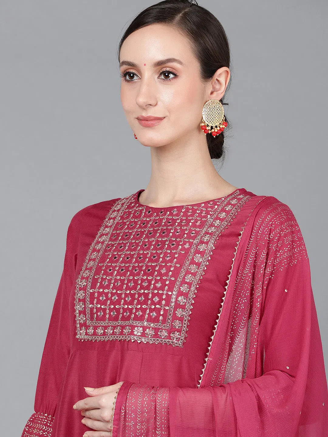 Rose Poly Silk Kurta Set with Dupatta | Designer Kurta Sets