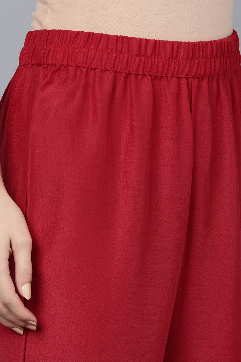 Red Poly Silk Straight Kurta Pant With Dupatta PKSKD1583 | DesiQlo