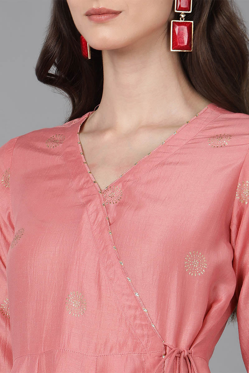  Women Pink Poly Silk Solid Solid Kurta Trousers PKSKD1594
