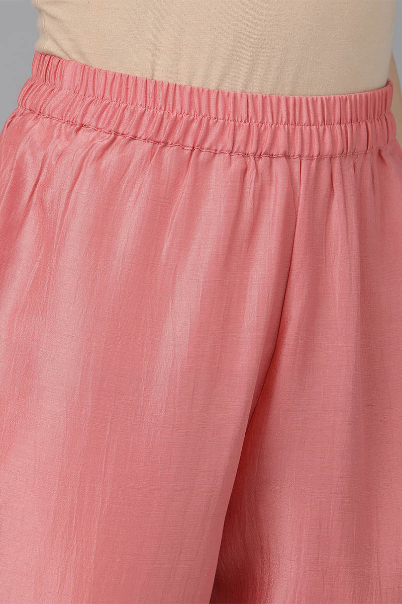  Women Pink Poly Silk Solid Solid Kurta Trousers PKSKD1594