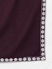 Women Burgundy Poly Georgette Yoke Design Kurta Trousers With Dupatta