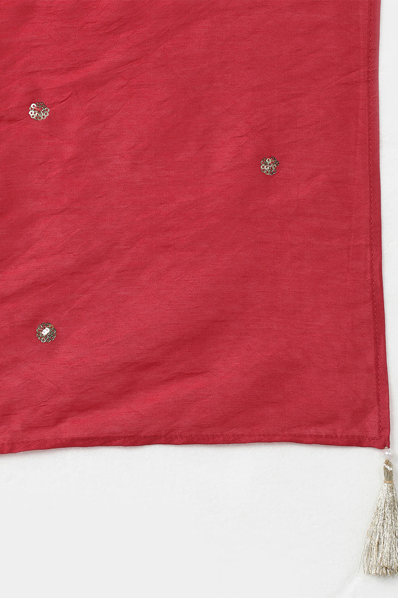 Red Silk Blend Solid Kurta Trousers With Dupatta PKSKD1614 | DesiQlo