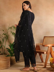 Women Black Poly Silk Yoke Design Kurta Trousers With Dupatta