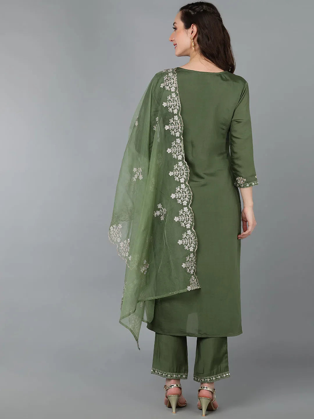 Embroidered Silk Blend Women's Kurta Trouser Set - Indian Style