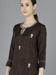 Women Grey Silk Blend Embroidered