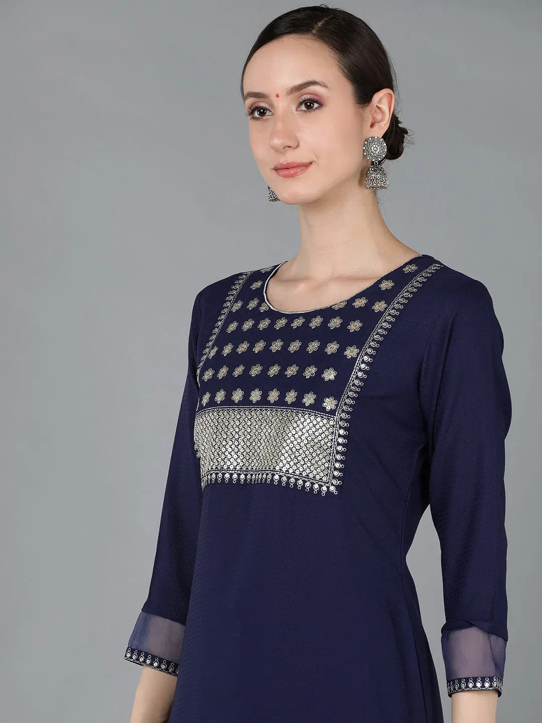 Blue Poly Silk Kurta Set - Indian Kurta Sets with Dupatta