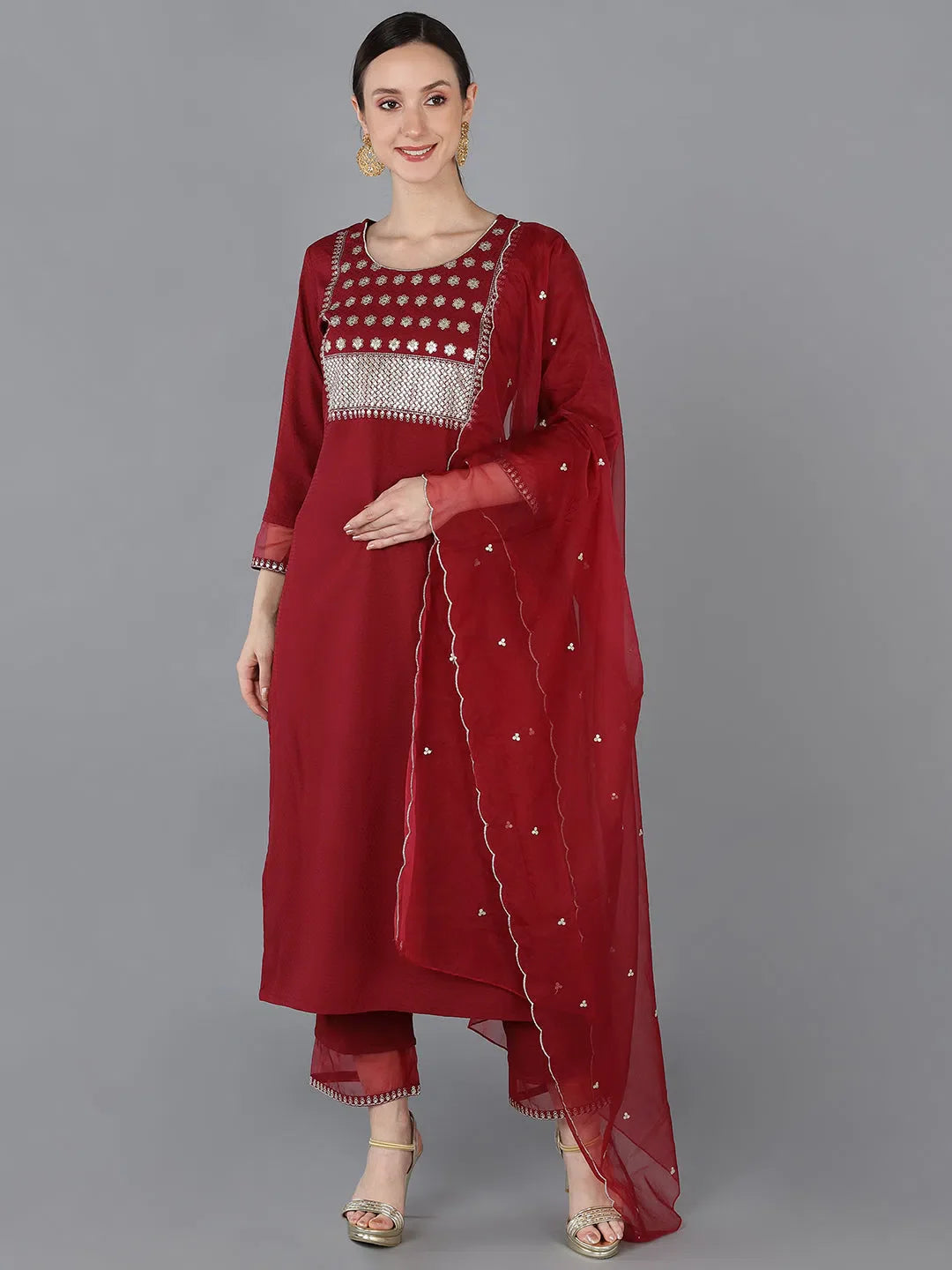 Red Poly Silk Indian Kurta for Women - DesiQlo Fashion