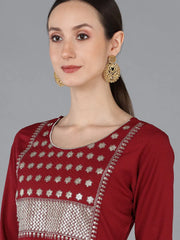 Women Red Poly Silk Yoke Design