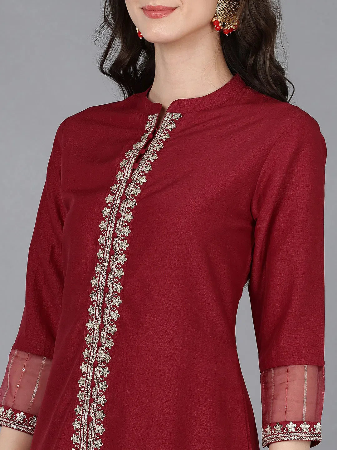 Elegant Women's Embroidered Silk Kurta | Indian Kurta Sets