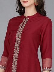 Women Silk Blend Embroidered Solid Kurta-PKSKD1697
