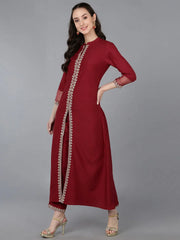 Women Silk Blend Embroidered Solid Kurta-PKSKD1697