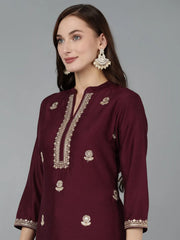 Women Silk Blend Embroidered Kurta Trouser-PKSKD1706