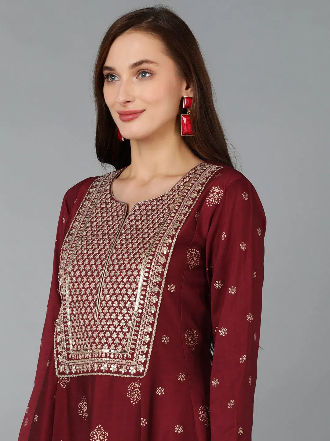 Silk Blend Embroidered Women's Kurta Sets - Indian Design