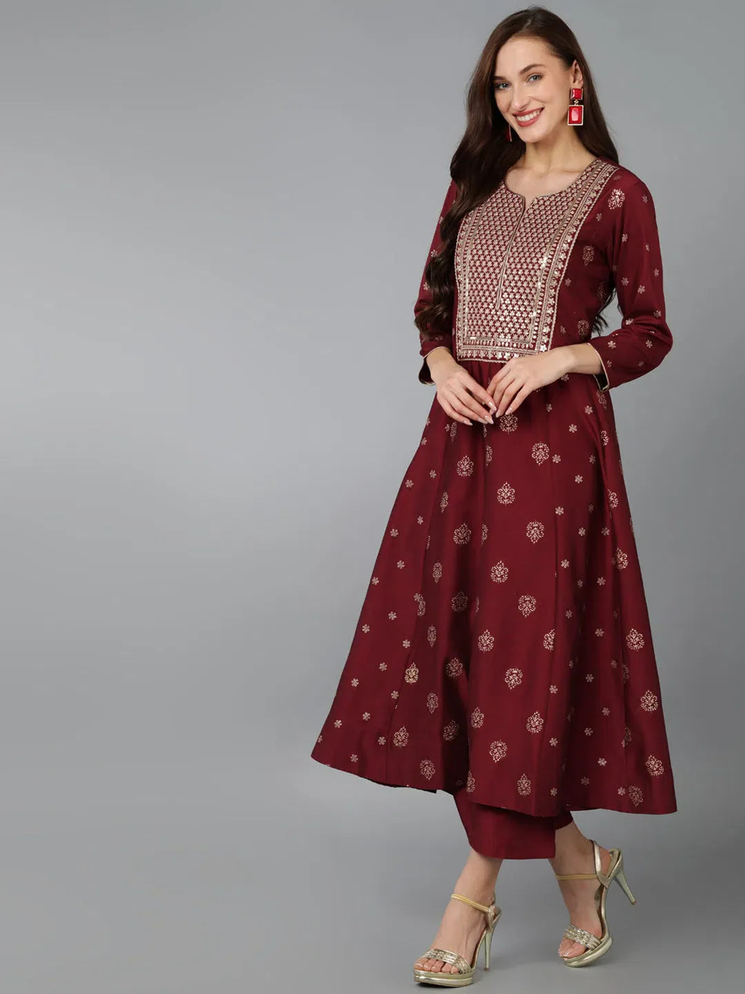 Silk Blend Embroidered Women's Kurta Sets - Indian Design