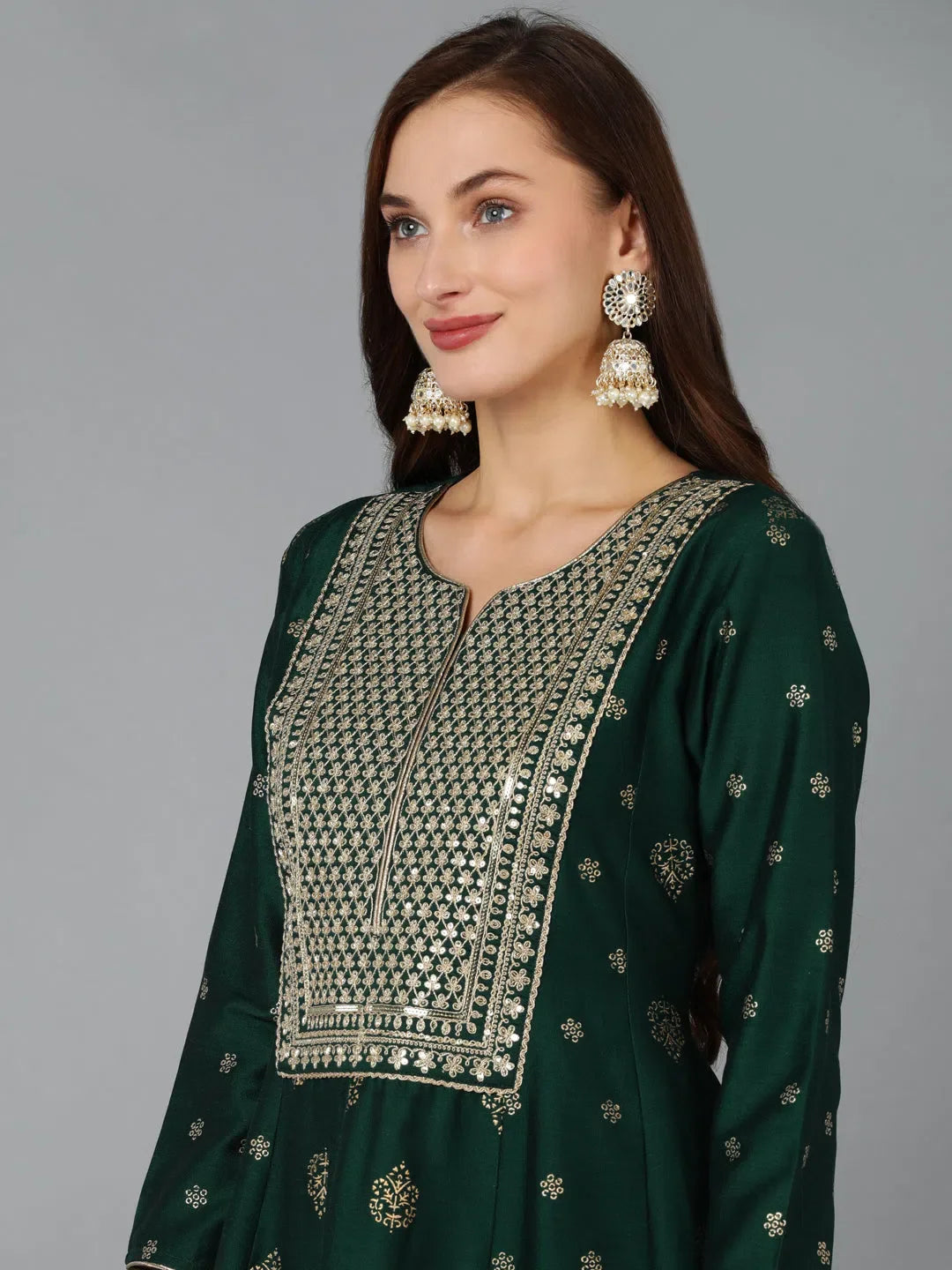 Silk Blend Embroidered Women's Kurta Sets - Woven Design