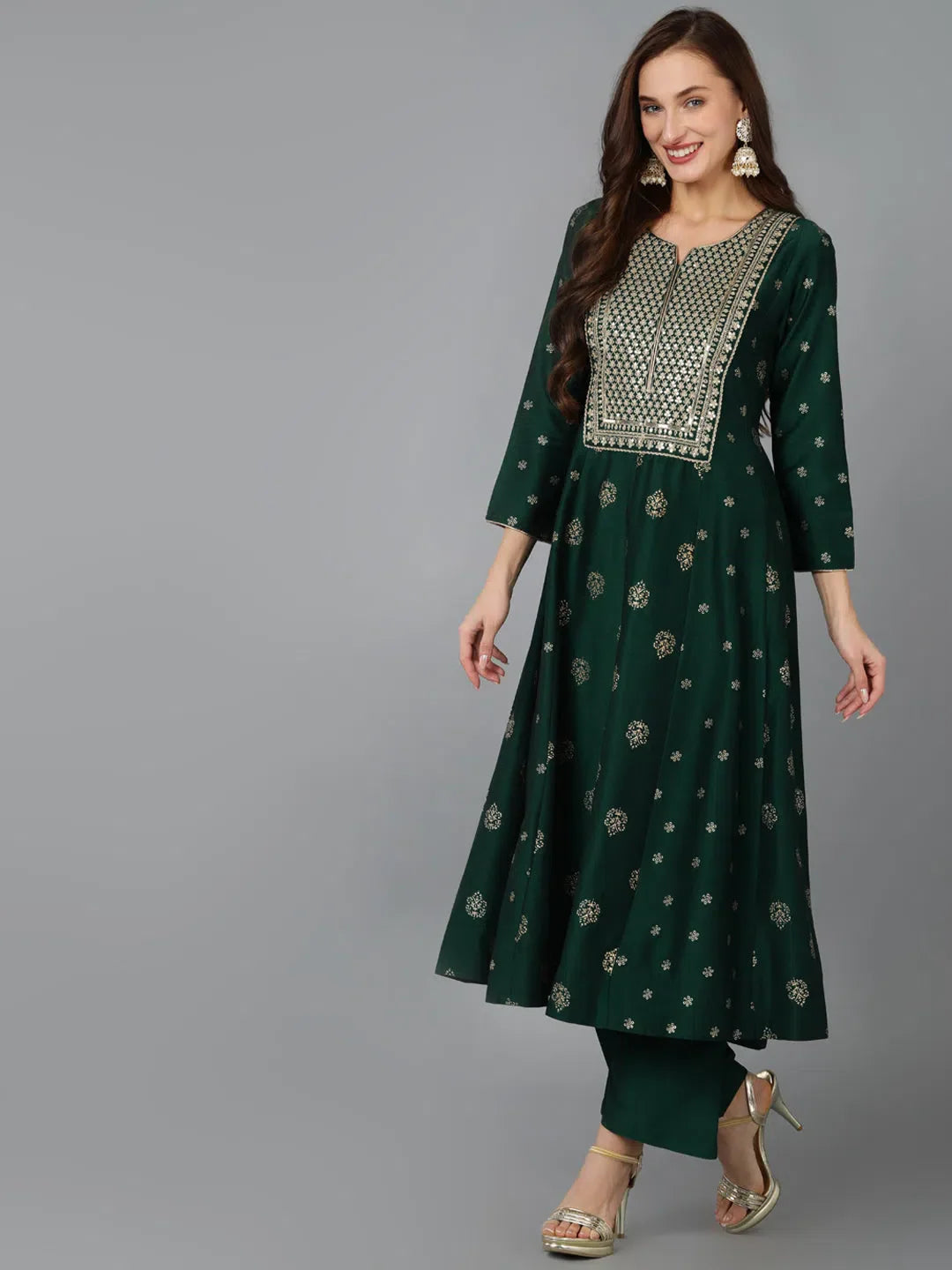 Silk Blend Embroidered Women's Kurta Sets - Woven Design