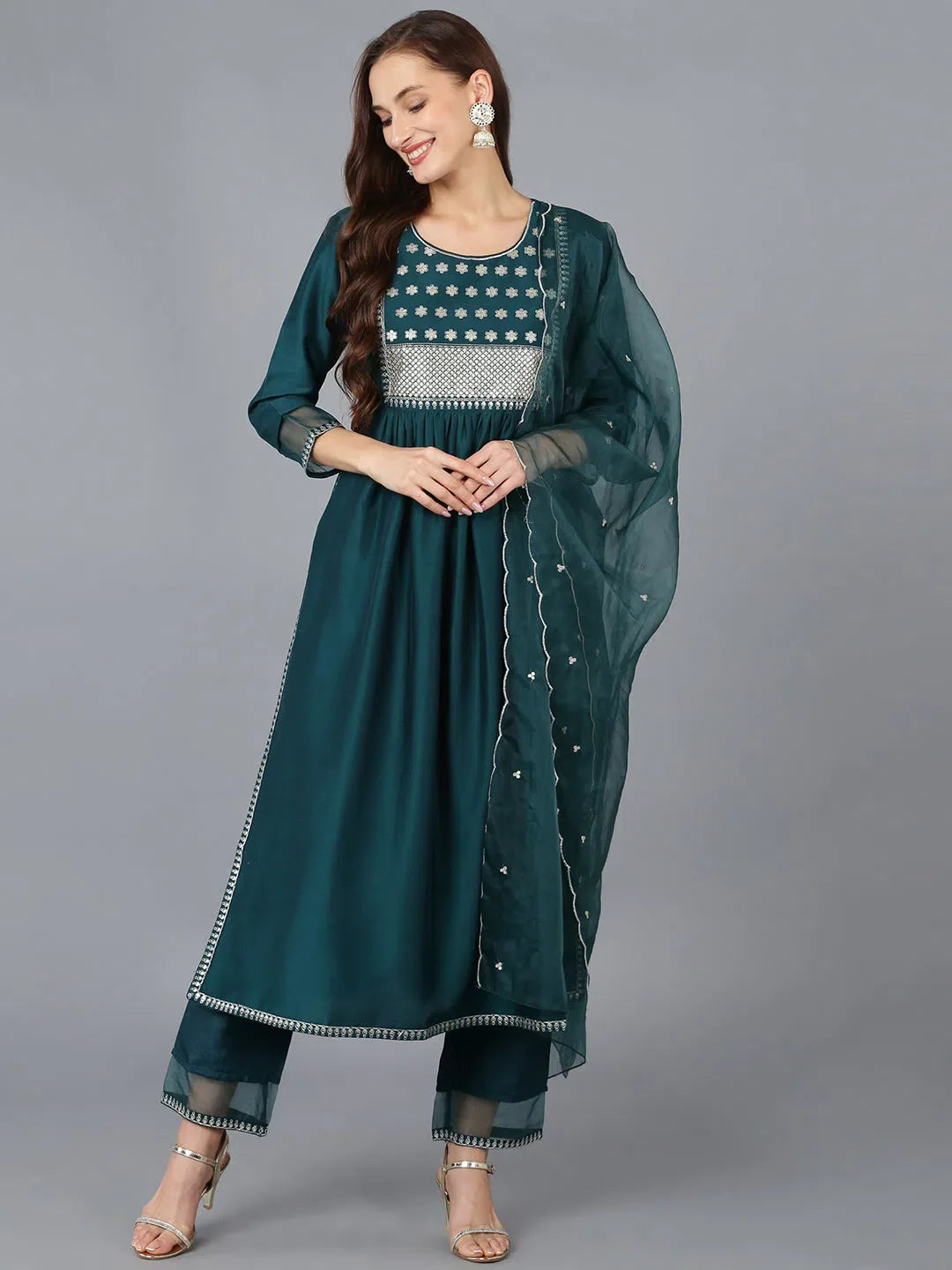 Silk Blend Embroidered Women's Kurta Set | Indian Kurta Sets - Style 1