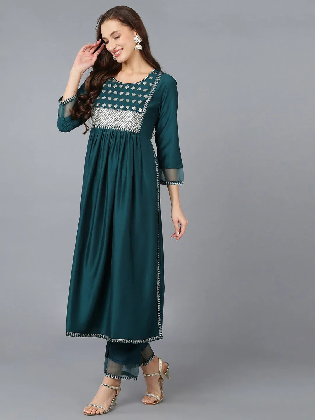 Silk Blend Embroidered Women's Kurta Set | Indian Kurta Sets - Style 1