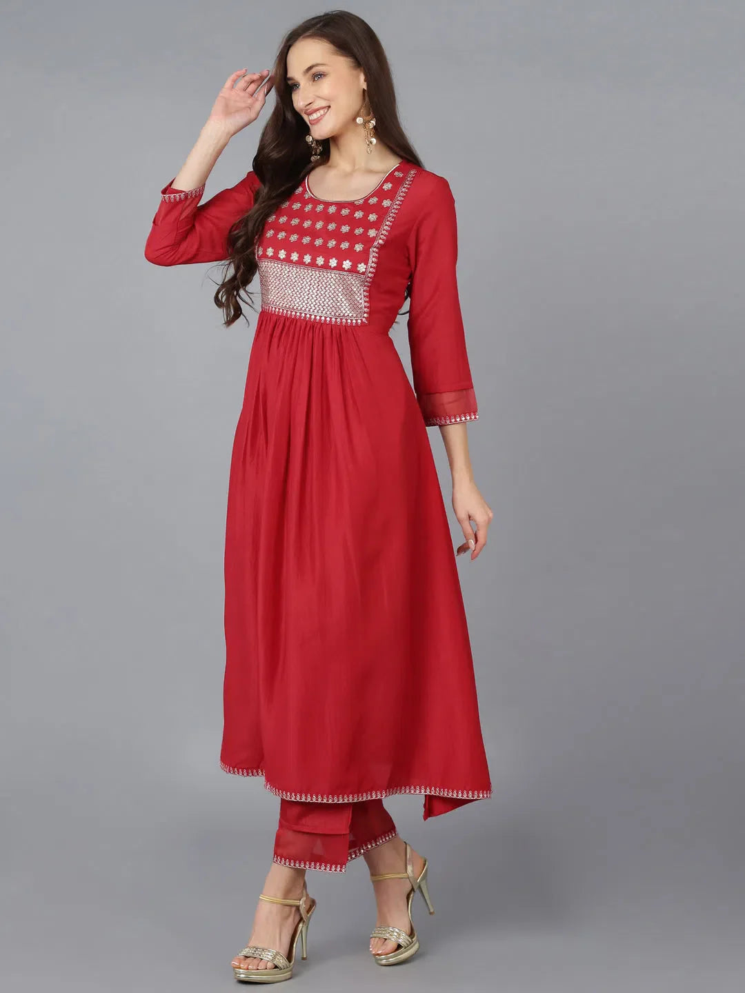 Silk Embroidered Kurta | Women's Indian Designer Kurta Sets