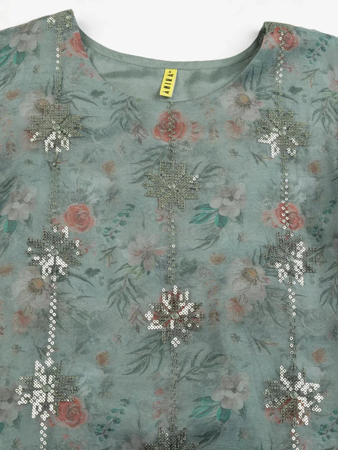 Organza Embroidered Floral Women's Kurta Set | Indian Kurta Sets