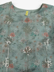 Women Organza Embroidered Floral Printed Kurta-PKSKD1742