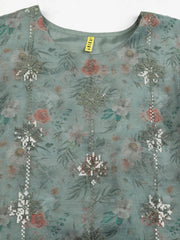 Women Organza Embroidered Floral Printed Kurta-PKSKD1742