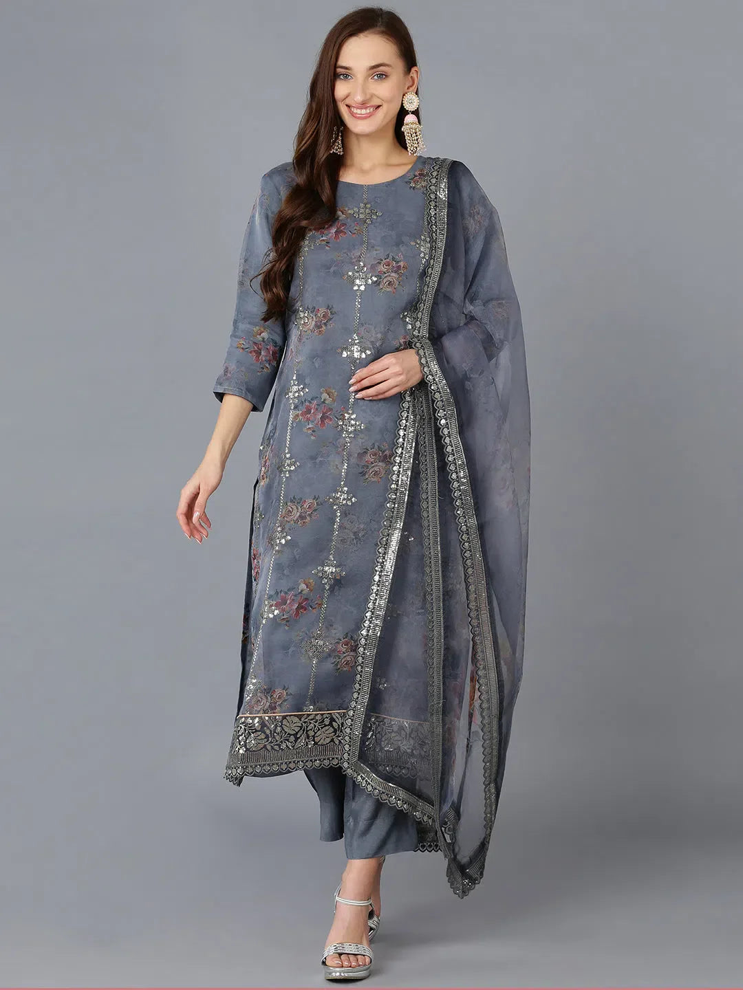 Organza Embroidered Floral Kurta | Women's Designer Kurta Sets