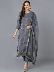 Women Organza Embroidered Floral Printed Kurta-PKSKD1753