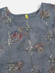 Women Organza Embroidered Floral Printed Kurta-PKSKD1753