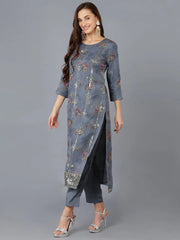 Women Organza Embroidered Floral Printed Kurta-PKSKD1753