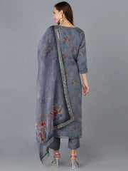 Women Organza Embroidered Floral Printed Kurta-PKSKD1753
