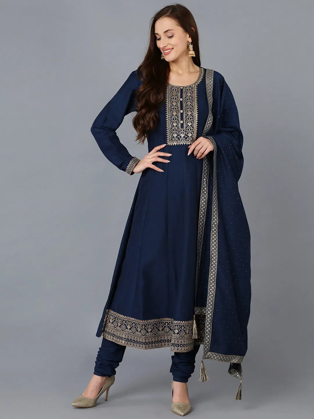 Women Silk Blend Embroidered Kurta Trouser-PKSKD1755