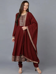 Women Silk Blend Embroidered Kurta Trouser-PKSKD1756