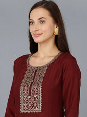 Women Silk Blend Embroidered Kurta Trouser-PKSKD1756