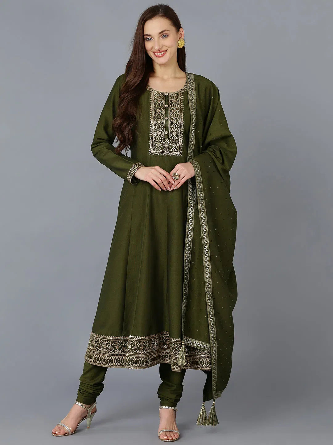 Embroidered Silk Kurta Trouser | Women's Kurta Set with Dupatta