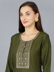 Women Silk Blend Embroidered Kurta Trouser-PKSKD1757