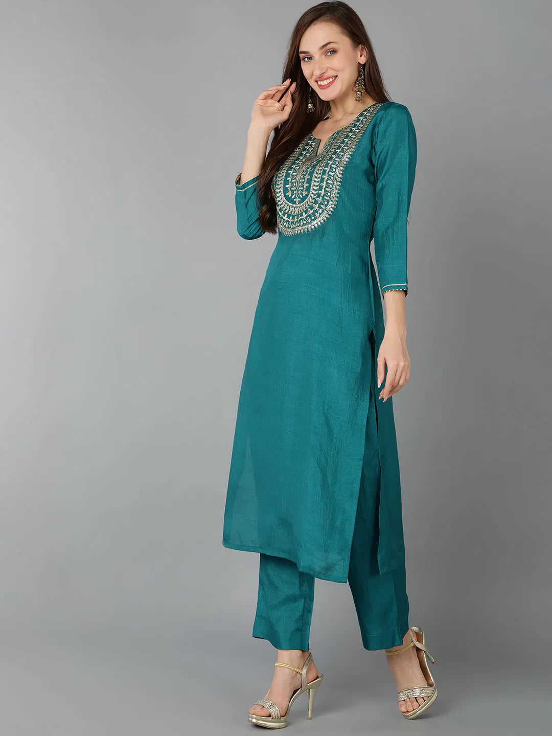 Solid Silk Kurta Set - Elegant Women's Indian Kurta Sets