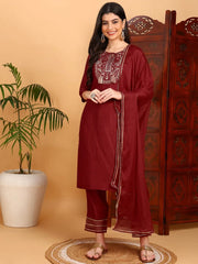 Women Silk Blend Embroidered Kurta Trouser-PKSKD1789