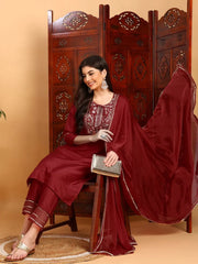 Women Silk Blend Embroidered Kurta Trouser-PKSKD1789