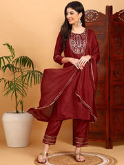 Women Silk Blend Embroidered Kurta Trouser-PKSKD1789