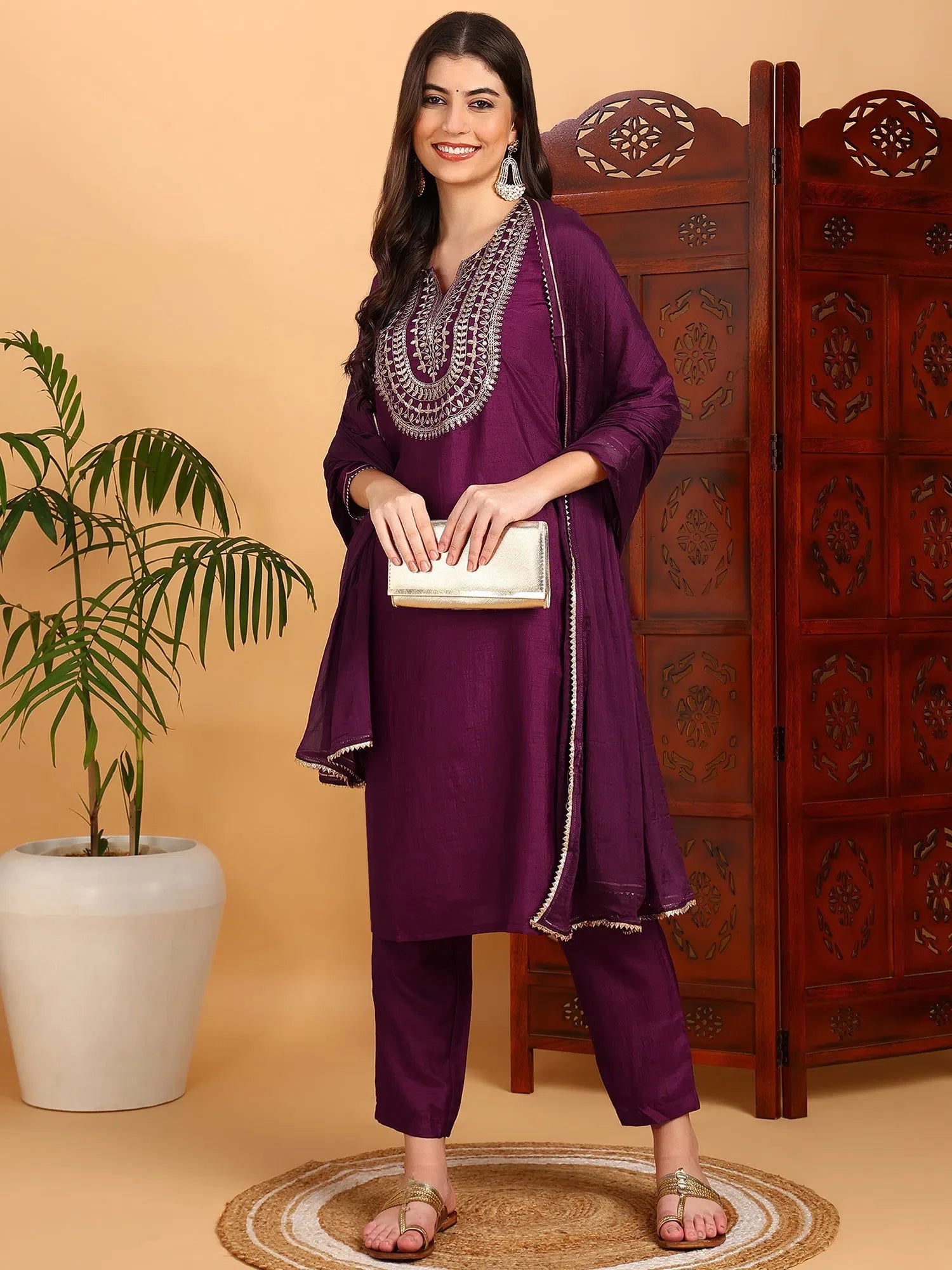 Silk Blend Embroidered Women's Kurta Sets | Indian Kurta Sets