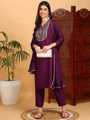 Women Silk Blend Embroidered Kurta Trouser-PKSKD1807
