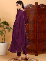 Women Silk Blend Embroidered Kurta Trouser-PKSKD1807