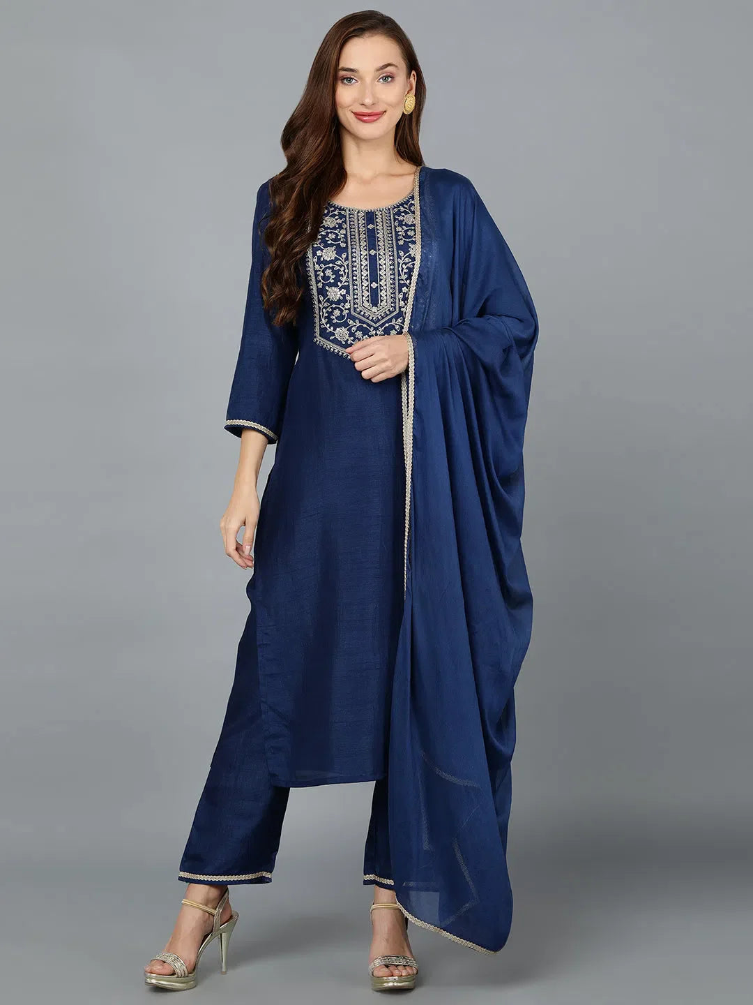 Silk Blend Yoke Design Women's Kurta - Indian Kurta Sets