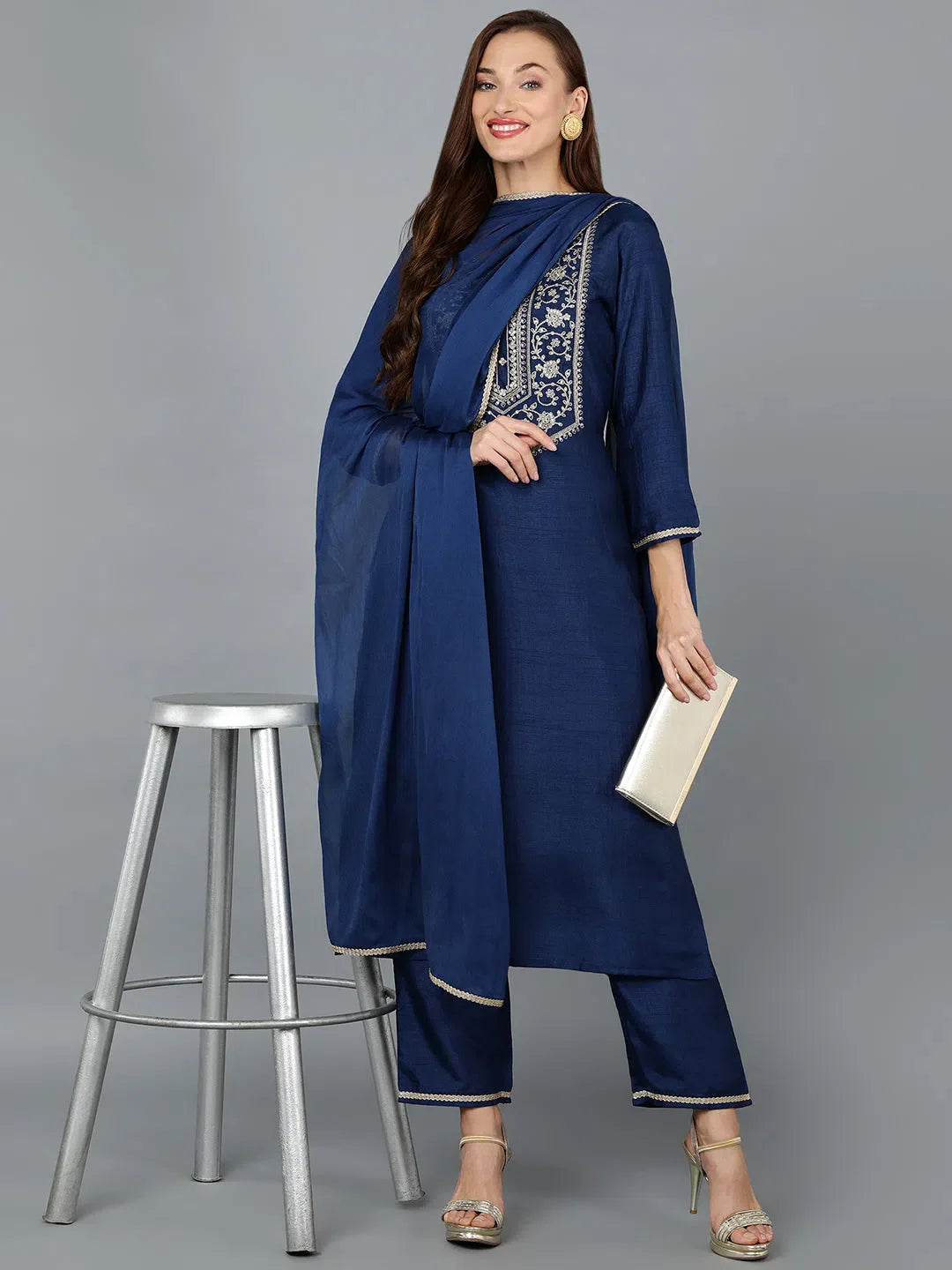 Silk Blend Yoke Design Women's Kurta - Indian Kurta Sets
